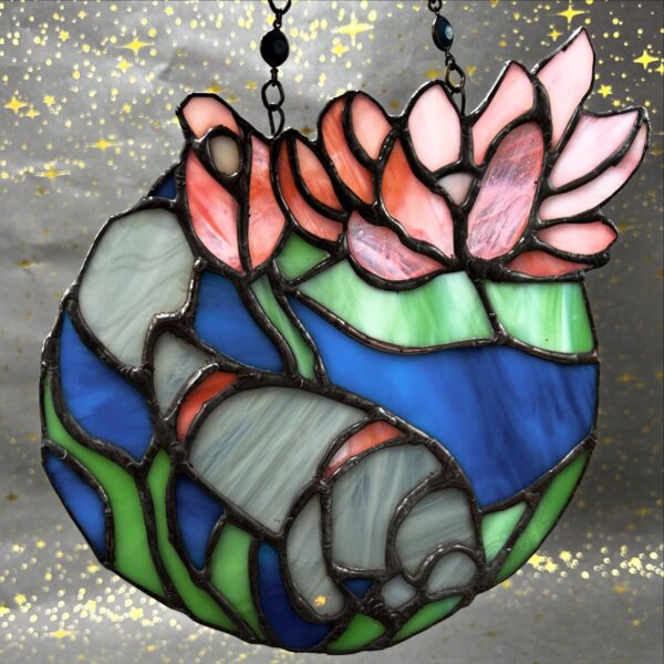 Manatee and Water Lily Stained Glass Sun Catcher